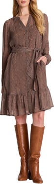 NIC+ZOE Dotty Chain Long Sleeve Georgette Dress