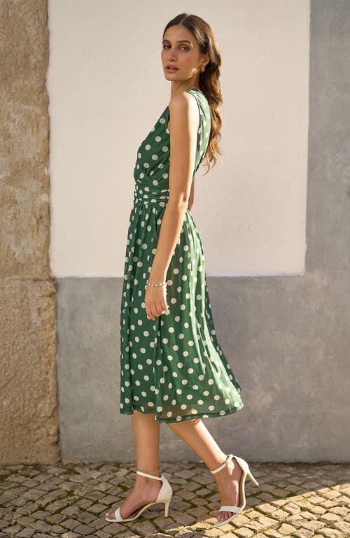 Yumi Polka Dot Mesh Wrap Skater Dress In Green
