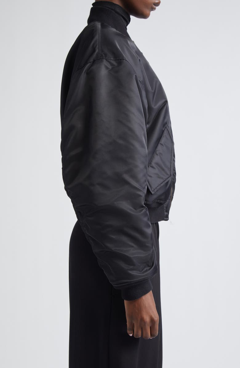Balenciaga Ruched Sleeve Satin Bomber Jacket, Alternate, color, 1000 Black