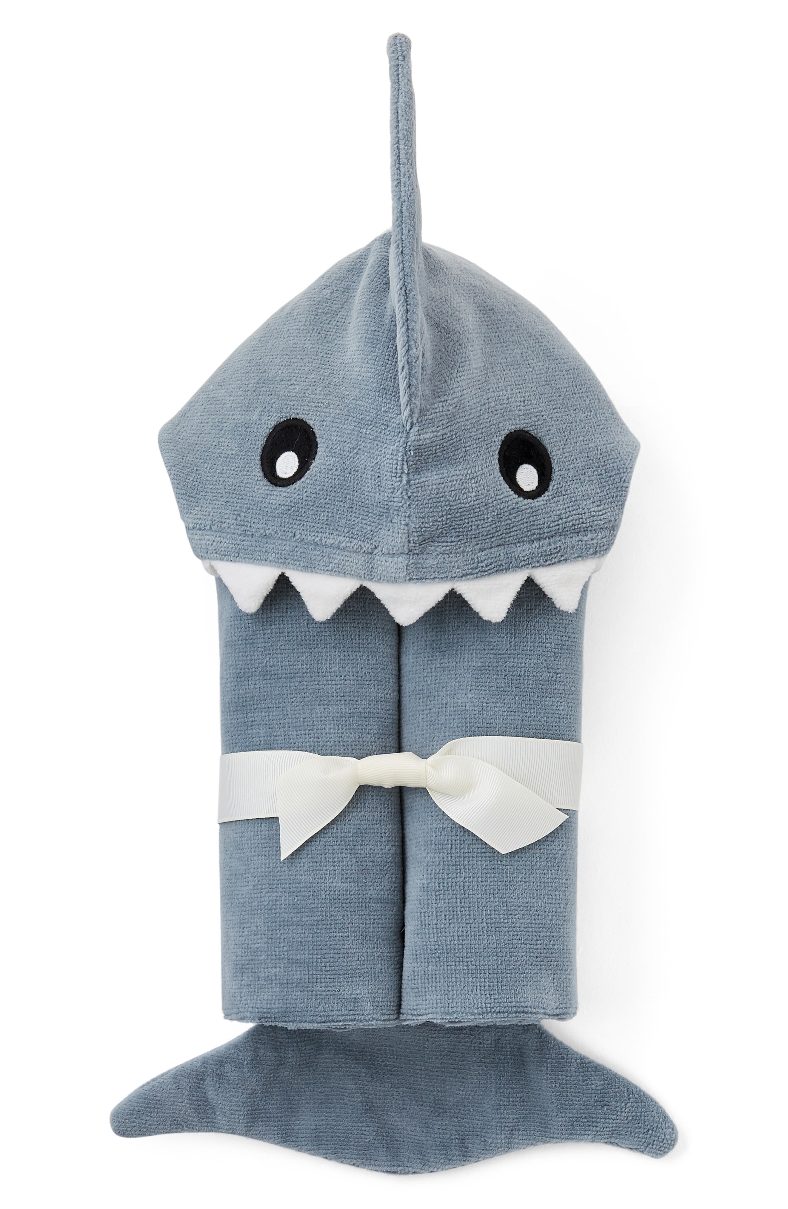 Elegant Baby Terry Velour Hooded Shark Towel in Slate Gray 