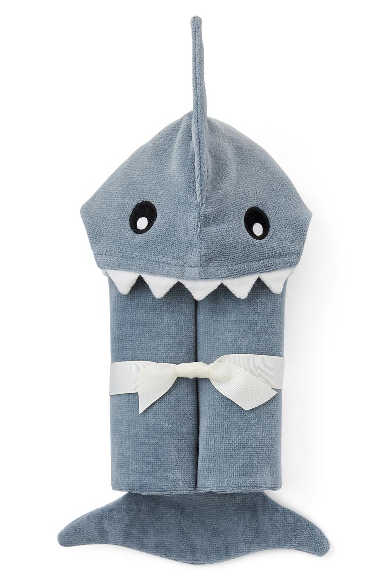 Terry Velour Hooded Shark Towel, Main, color, SLATE GRAY