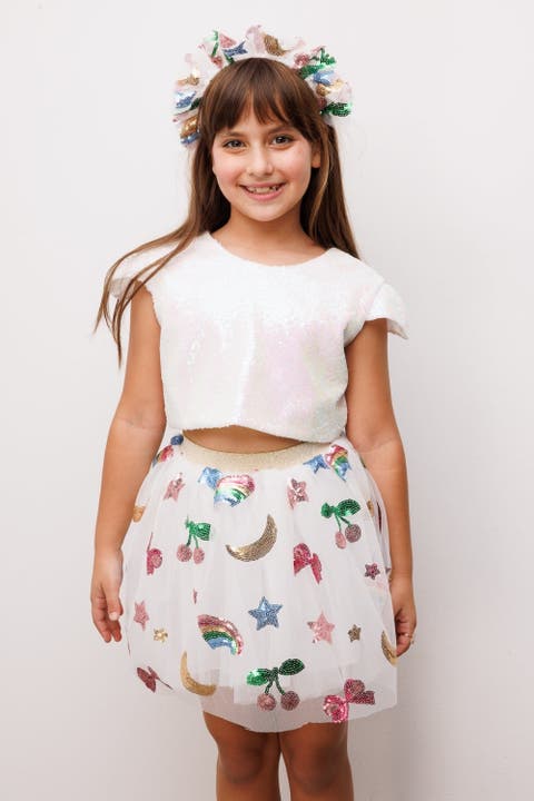 Pauline Girls’ Rainbow & Cherry Sequin Skirt