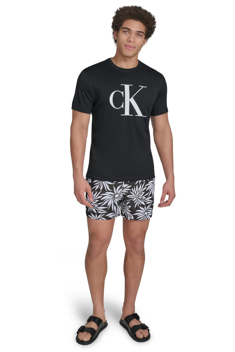 Monogram Logo Short Sleeve Rashguard, Alternate, color, BLACK