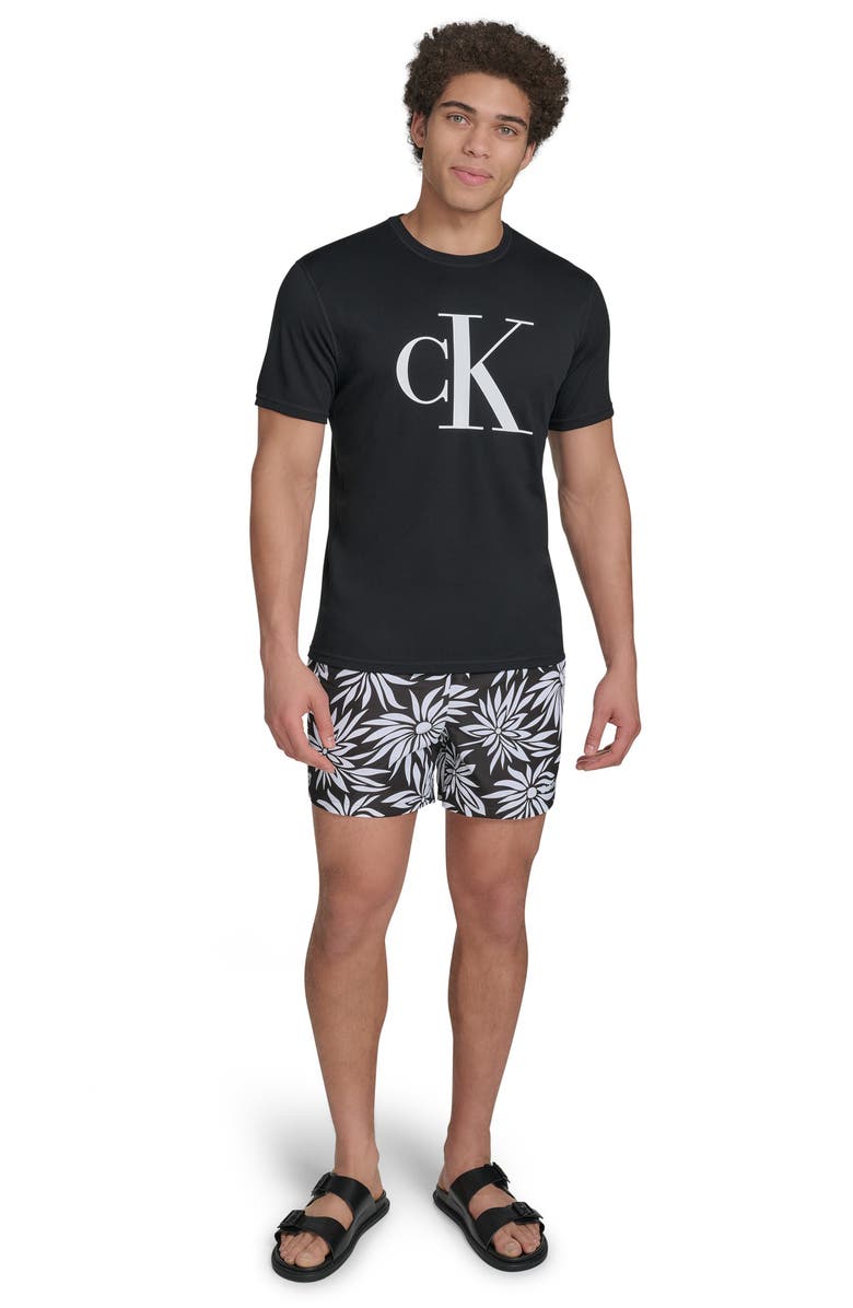 Calvin Klein Monogram Logo Short Sleeve Rashguard, Alternate, color, Black