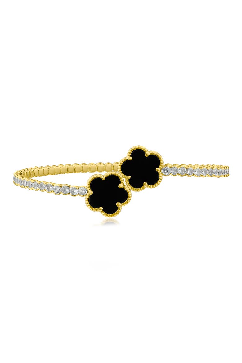 Bezel Set Clover Cuff Bracelet, Main, color, BLACK/ GOLD