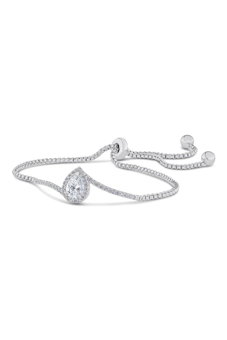 Pear Halo Cubic Zirconia Bolo Bracelet, Alternate, color, CLEAR SILVER