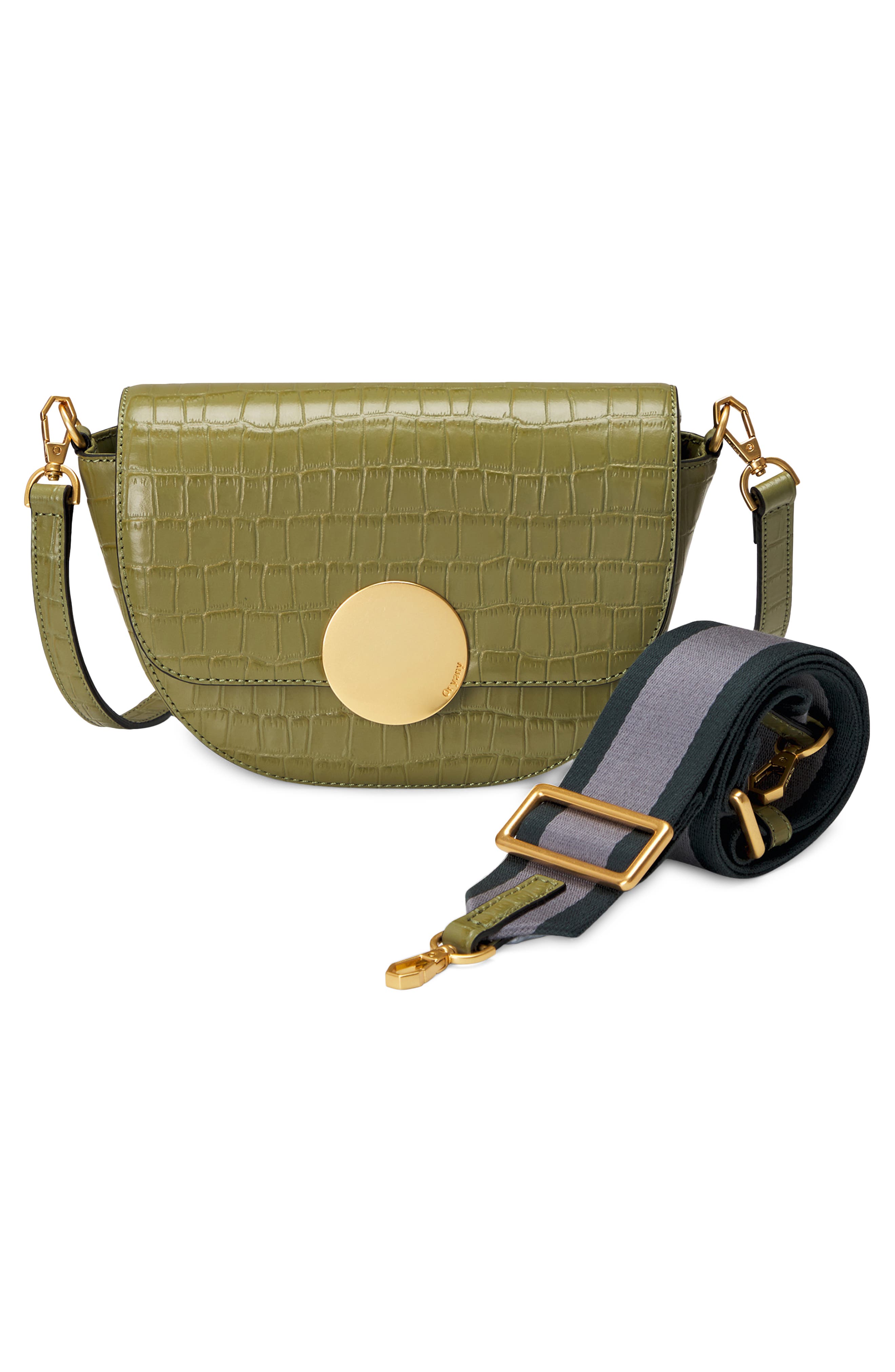 Lottie Croc Embossed Crossbody Bag, Alternate, color, LEAF OLIVE