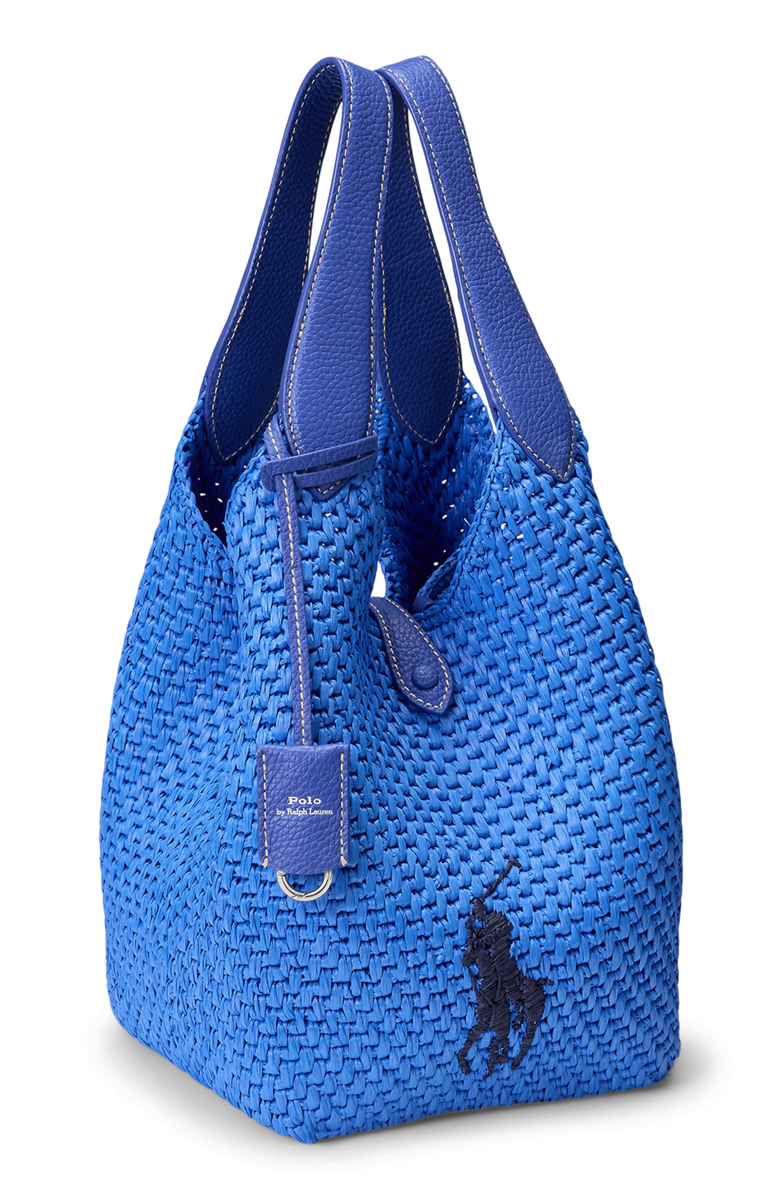 Polo Ralph Lauren Raffia & Leather Medium Tote, Alternate, color, Jellyfish