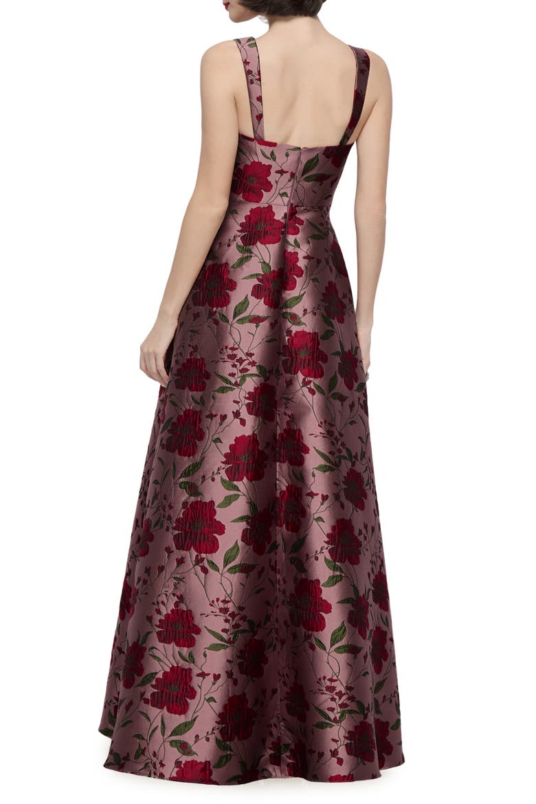 Lyssa Floral Brocade A-Line Gown, Alternate, color, WILD ROSE