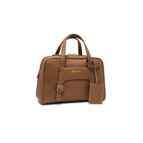 Santoni Light Brown Leather Handbag In Brown