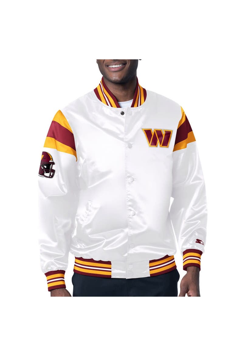 Men's Starter White Washington Commanders Satin Full-Snap Varsity Jacket, Main, color, White