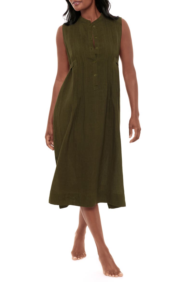 Pleated Sleeveless Beach Cover-Up Midi Dress, Main, color, NORI