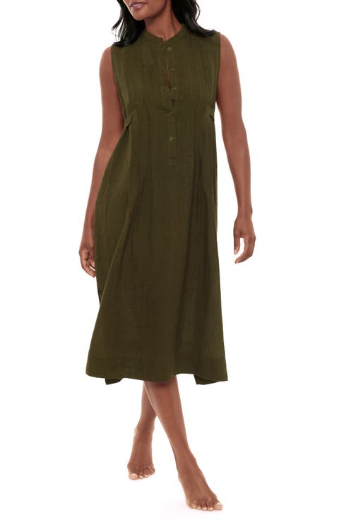 Pleated Sleeveless Beach Cover-Up Midi Dress