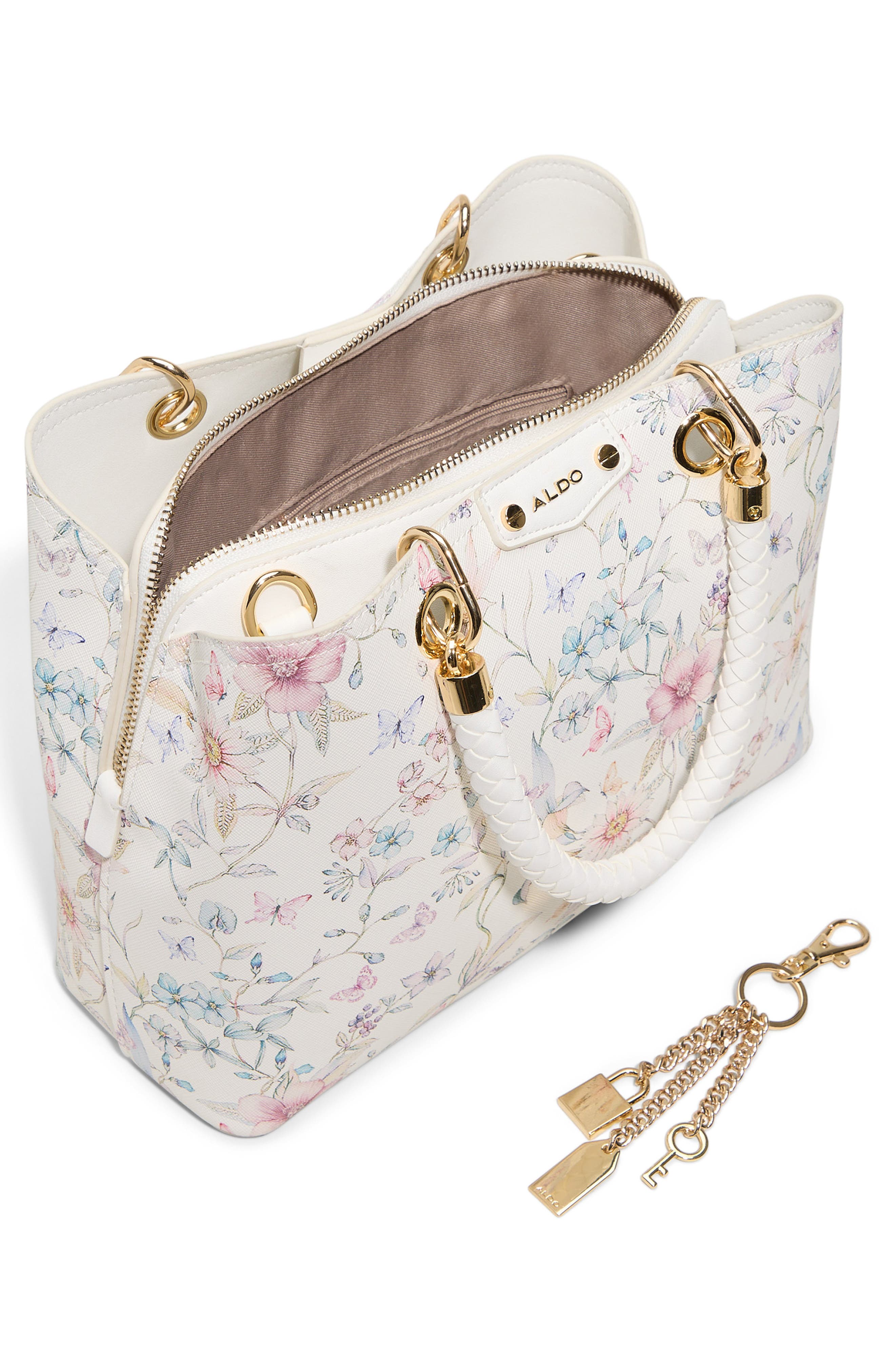 ALDO Lothycann Faux Leather Satchel, Alternate, color, Floral