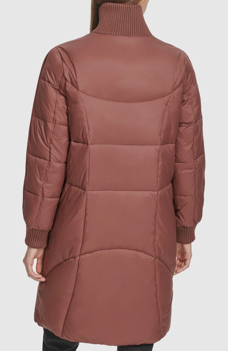 Andrew Marc Ribbed Collar Long Puffer Jacket, Alternate, color, Fig