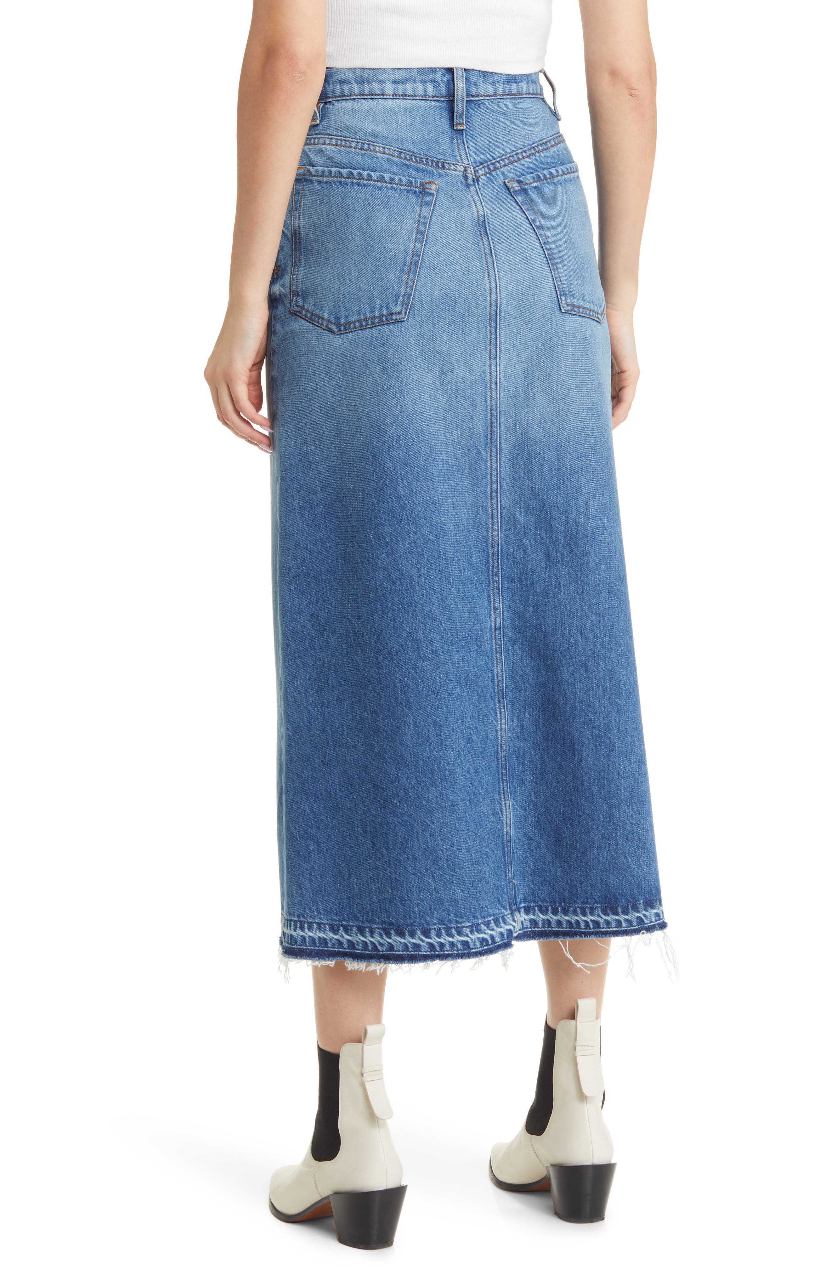 Raw Hem Denim Midi Skirt - image 2