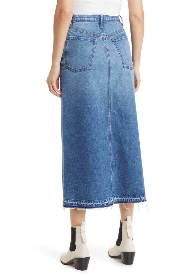 Raw Hem Denim Midi Skirt, Alternate, color, DEL AMO