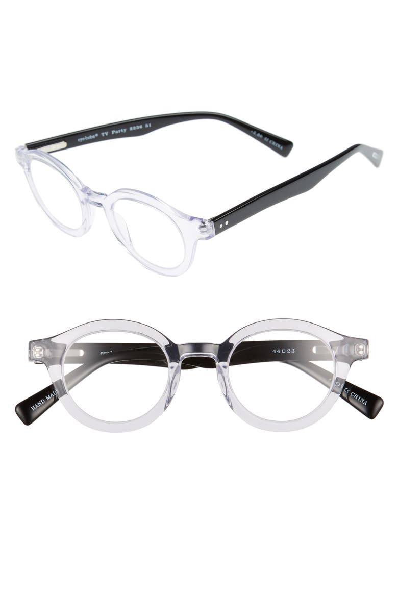 TV Party 44mm Round Reading Glasses, Main, color, CLEAR/BLACK / CLEAR