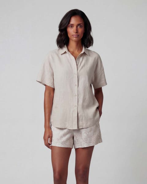 Womens Short Sleeve Linen Shirt