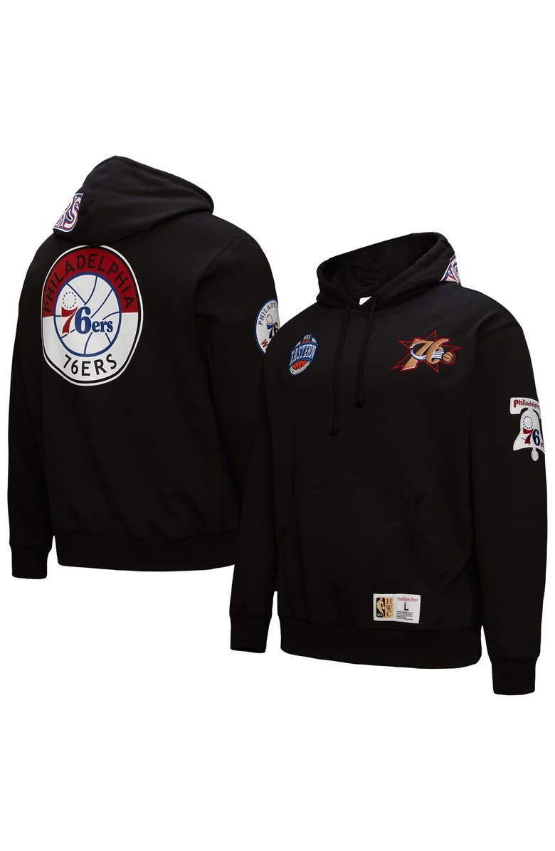 Mitchell & Ness Men's Mitchell & Ness Black Philadelphia 76ers Hardwood Classics Blackout Collection Pullover Hoodie, Main, color, Black