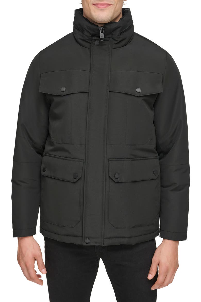 Water Resistant Puffer Jacket, Main, color, BLACK