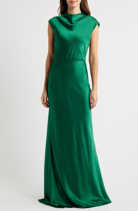 High Cowl Neck Satin Gown