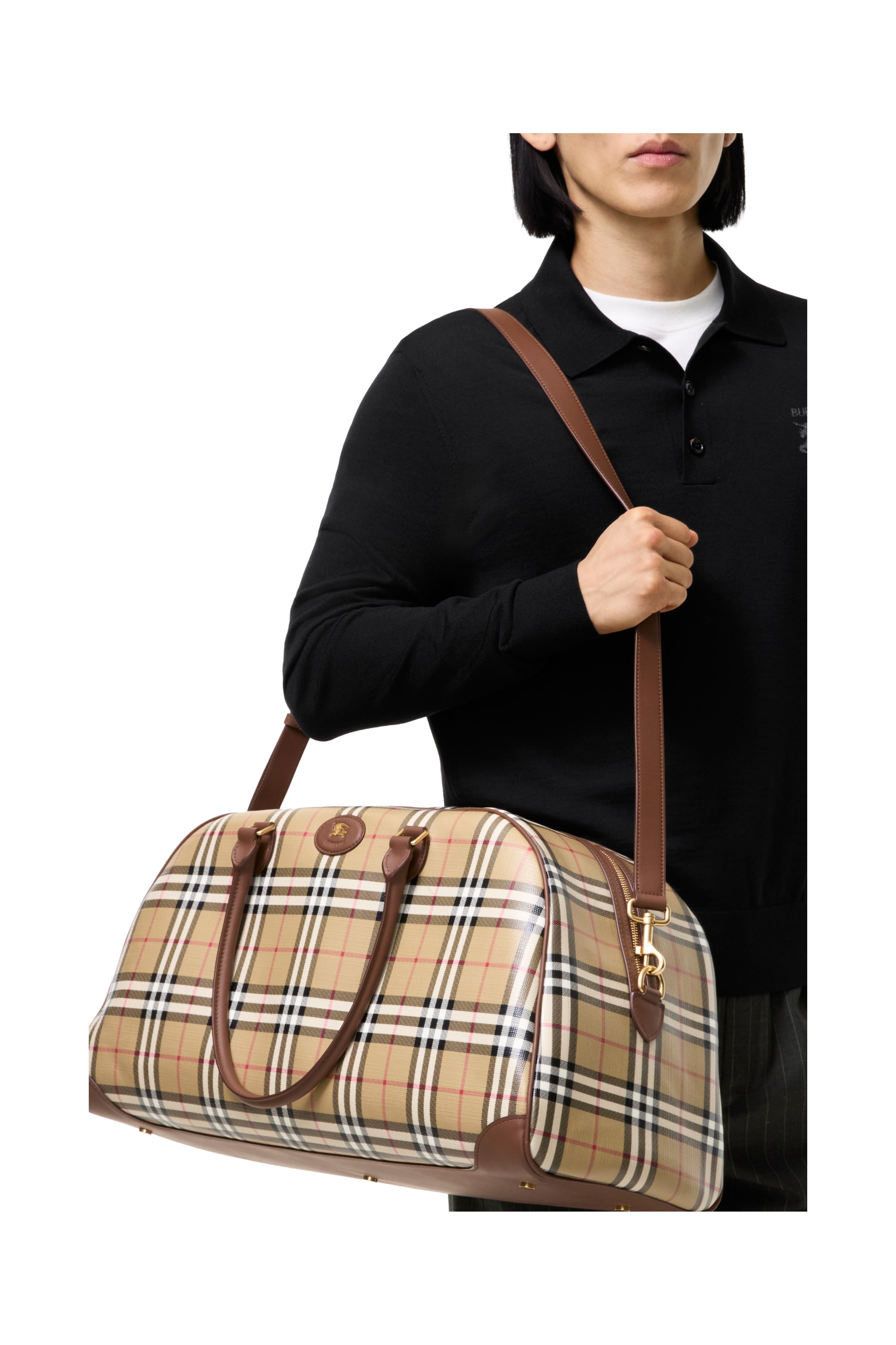Burberry Check Holdall, Alternate, color, Archive Beige