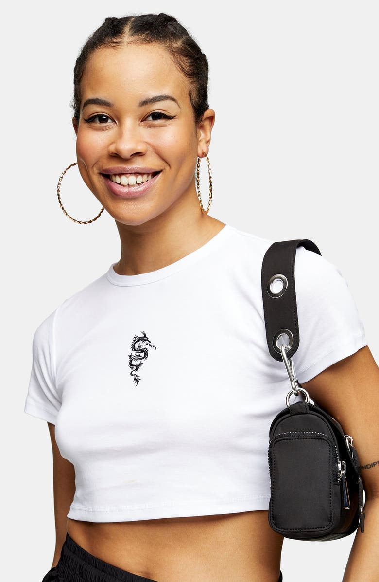 Topshop Dragon Crop Graphic Tee, Alternate, color, 