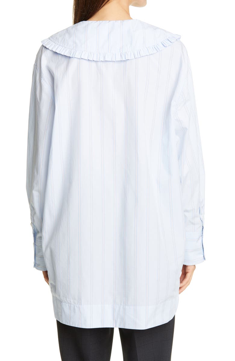 Ganni Ruffle Collar Stripe Cotton Oversized Shirt, Alternate, color, 