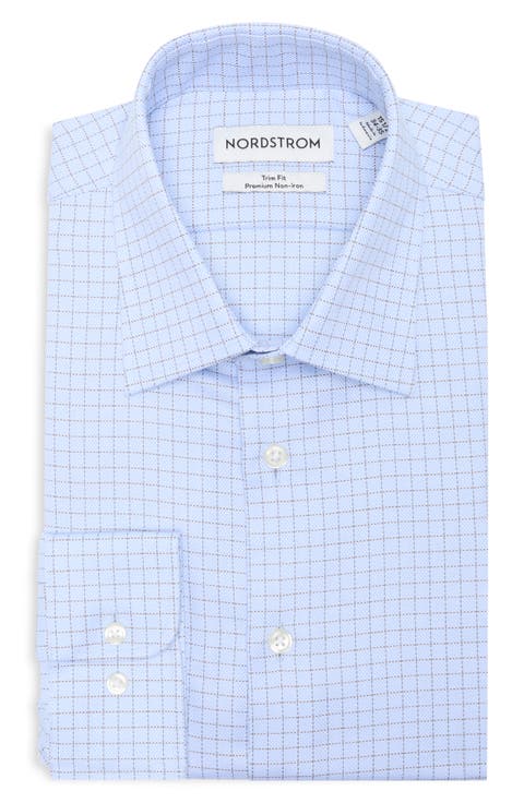 Trim Fit Check Premium Non Iron Cotton Dress Shirt (Regular, Big 
Tall)