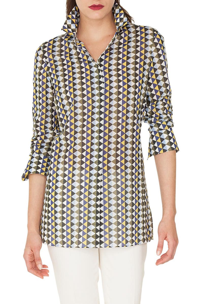 Akris Diamond Print Cotton Voile Tunic Blouse, Alternate, color,