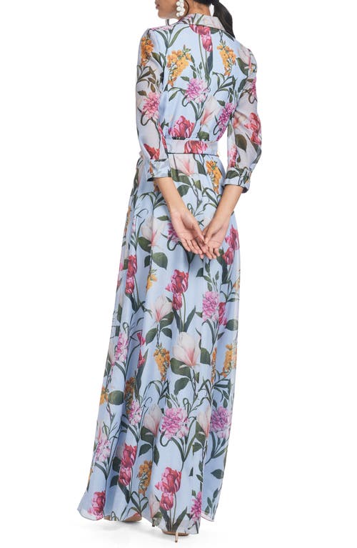 Shop Sachin & Babi Addison Floral Crystal Detail Organza Gown In Glacial Blue Blossoms