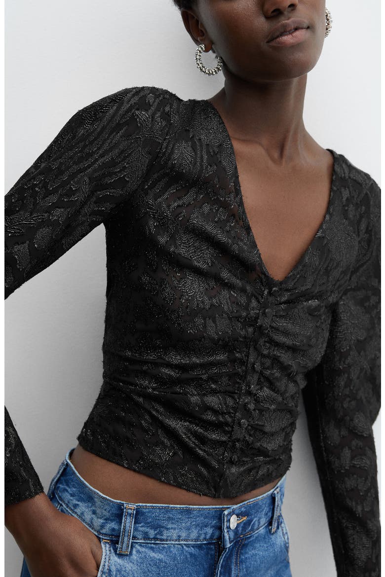 Floral Fil Coupé Jacquard Knit Top, Alternate, color, BLACK
