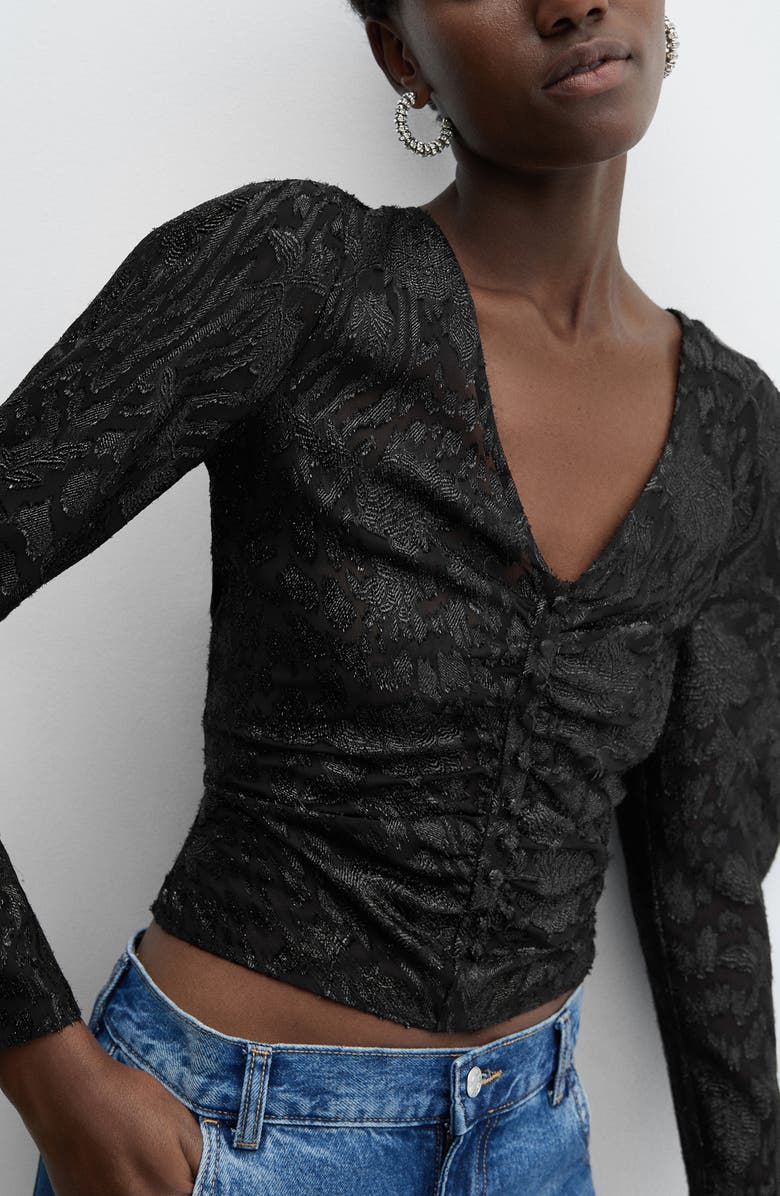 MANGO Floral Fil Coupé Jacquard Knit Top, Alternate, color,