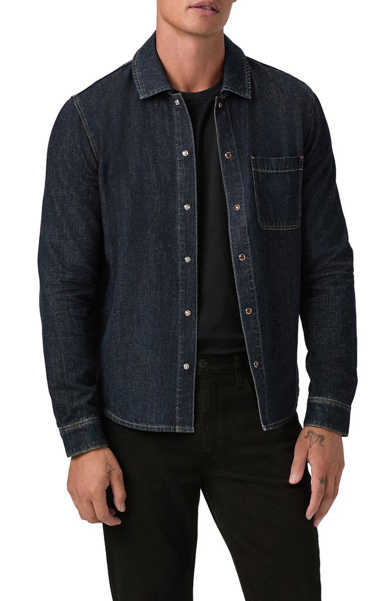 PAIGE Darindo Cotton & Linen Denim Snap-Up Overshirt, Main, color, Dupont
