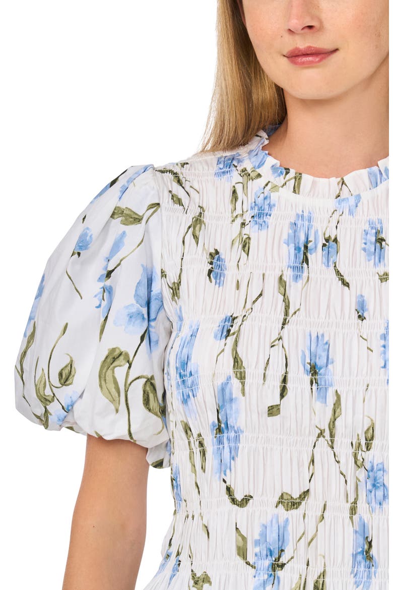 Floral Smocked Puff Sleeve Top, Alternate, color, ULTRA WHITE