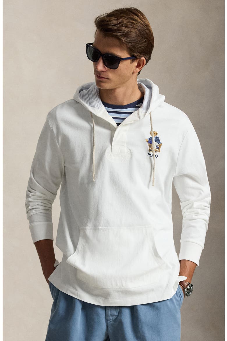 Polo Bear Hooded Rugby Pullover, Alternate, color, NEWPORT BEAR-WHITE