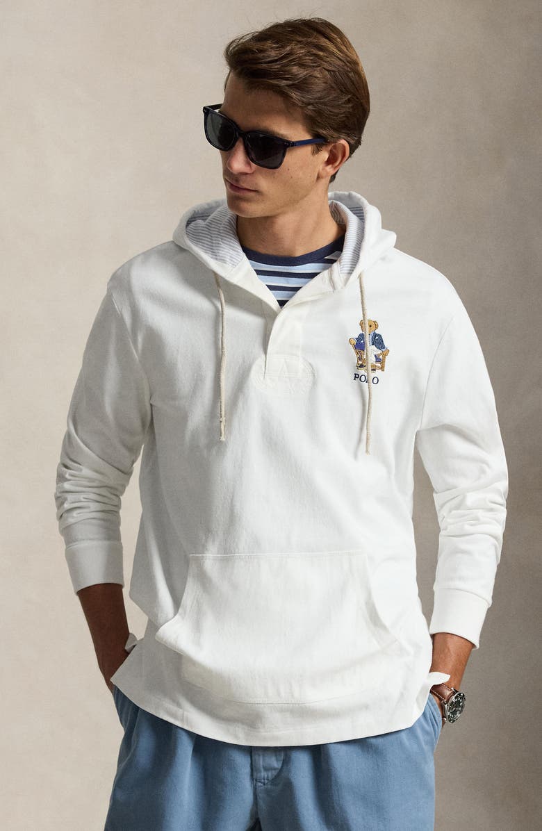 Polo Ralph Lauren Polo Bear Hooded Rugby Pullover, Alternate, color, Newport Bear-White