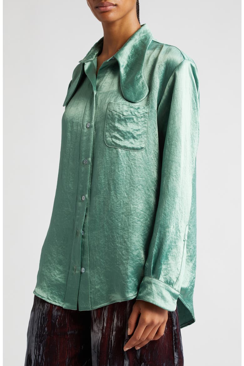 Bunny Collar Button-Up Shirt, Alternate, color, SAGE GREEN
