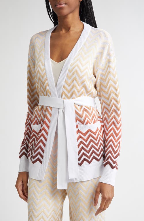 Missoni Gradient Chevron Stripe Belted Cardigan In Brown