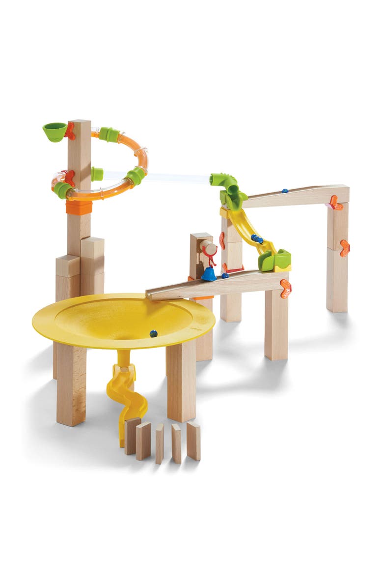 HABA Wooden Marble Run Ball Track Funnel Jungle Set, STEM Toy for 3-10 Year Olds, Wooden Marble Race Track with Adjustable Speed Tubes, Main, color, Multi