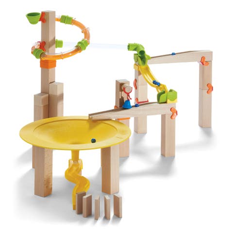 Wooden Marble Run Ball Track Funnel Jungle Set, STEM Toy for 3-10 Year Olds, Wooden Marble Race Track with Adjustable Speed Tubes