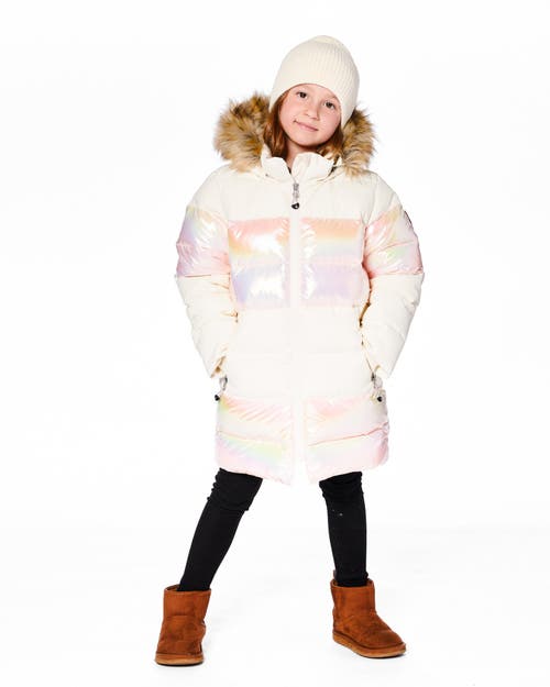 Deux Par Deux Long Metallic Puffy Winter Coat In White