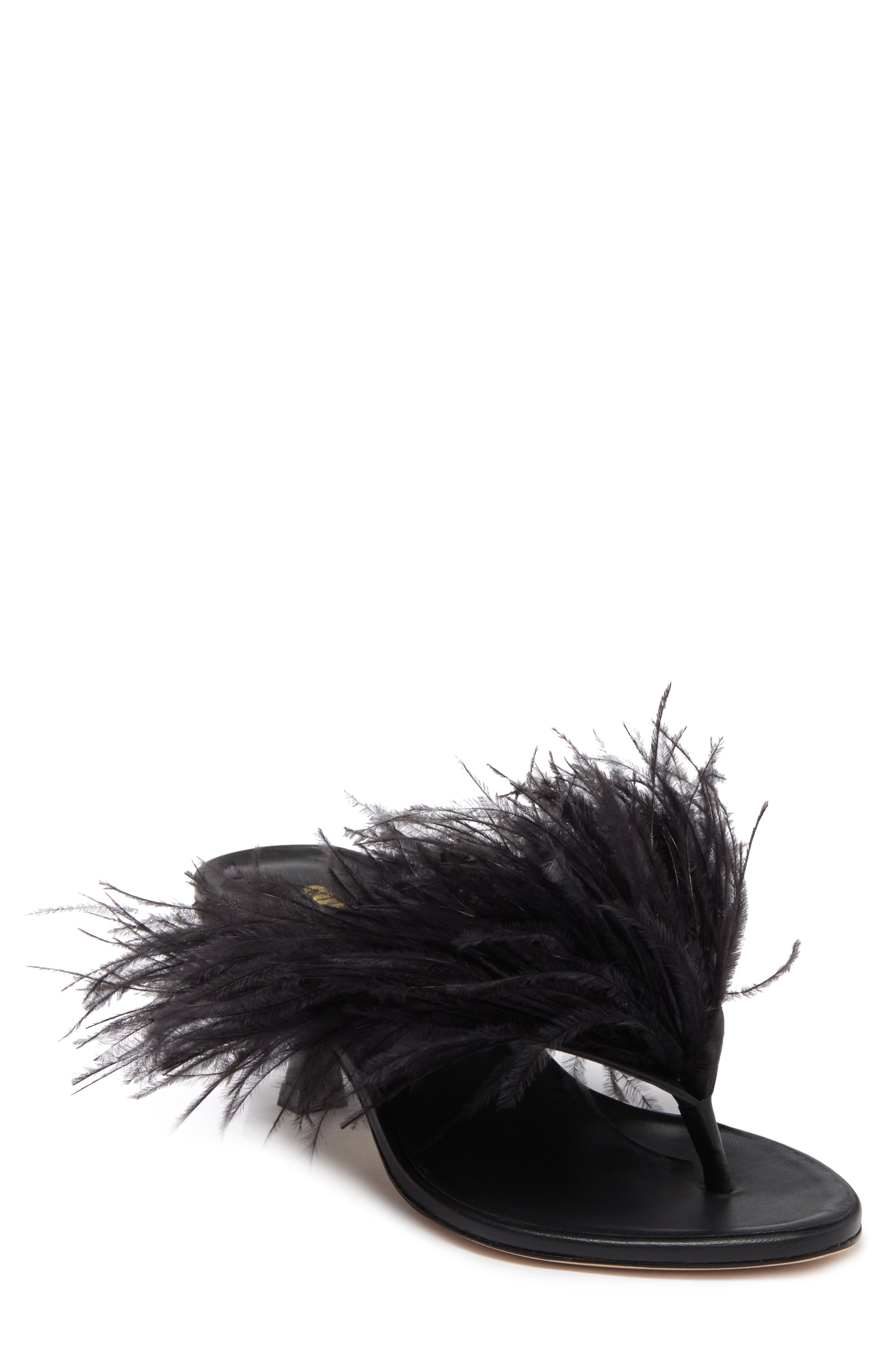 Cult Gaia Myra Ostrich Feather Embellished Slide Sandal, Main, color, 