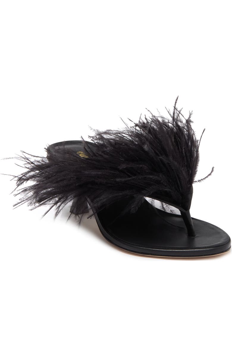 Cult Gaia Myra Ostrich Feather Embellished Slide Sandal, Main, color,