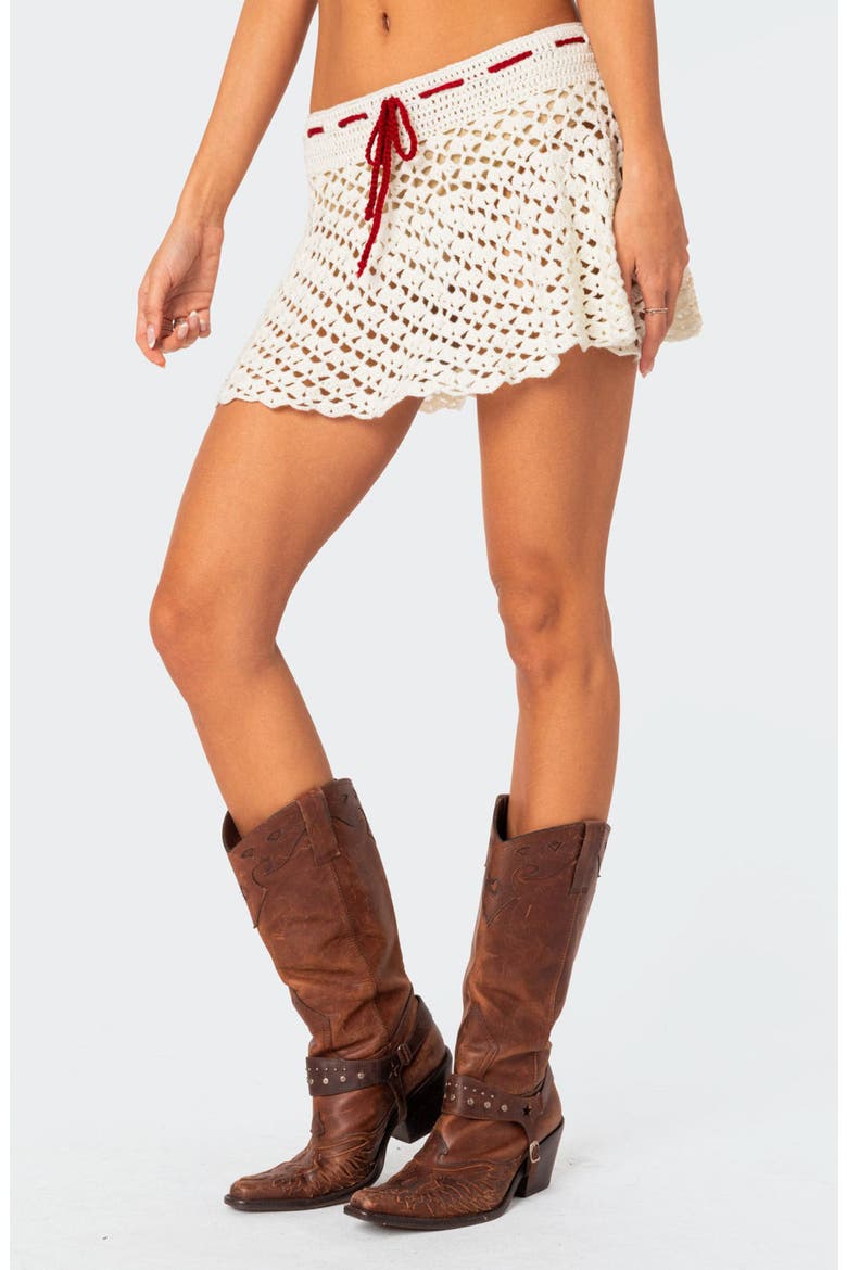 Jaslene Crochet Cover-Up Miniskirt, Alternate, color, WHITE