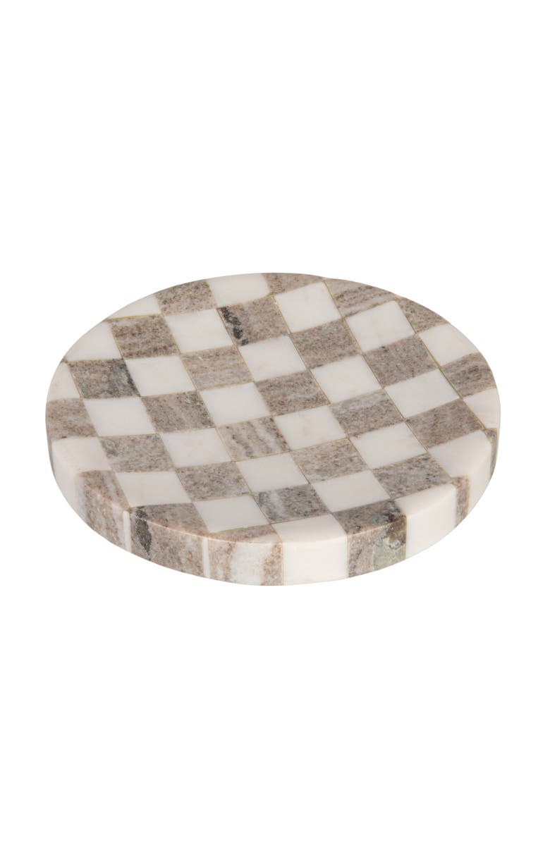 Storied Home Round Marble Checkered Cheese and Serving Tray, Buff Color and White, Main, color, 