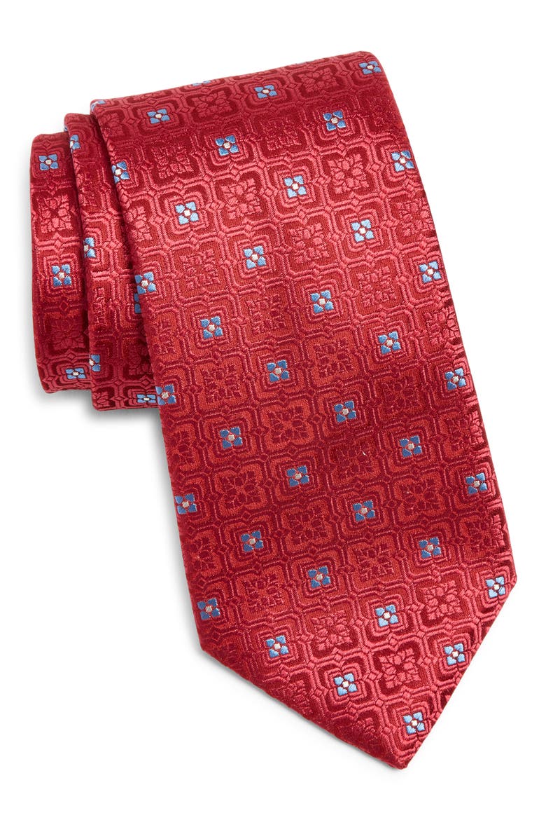 Medallion Silk Tie, Main, color, BRIGHT RED