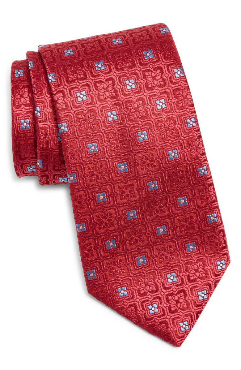 Canali Medallion Silk Tie, Main, color, Bright Red