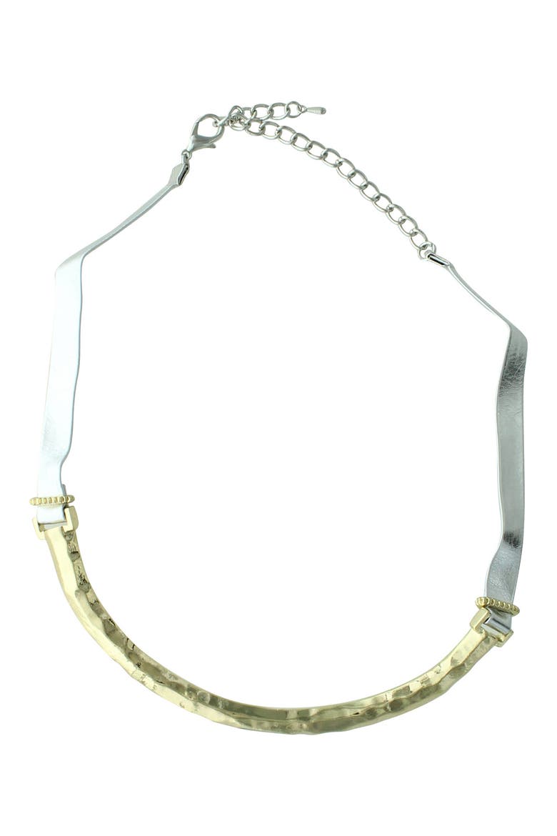 14K Gold Plated Faux Leather Choker Necklace, Main, color, METALLIC